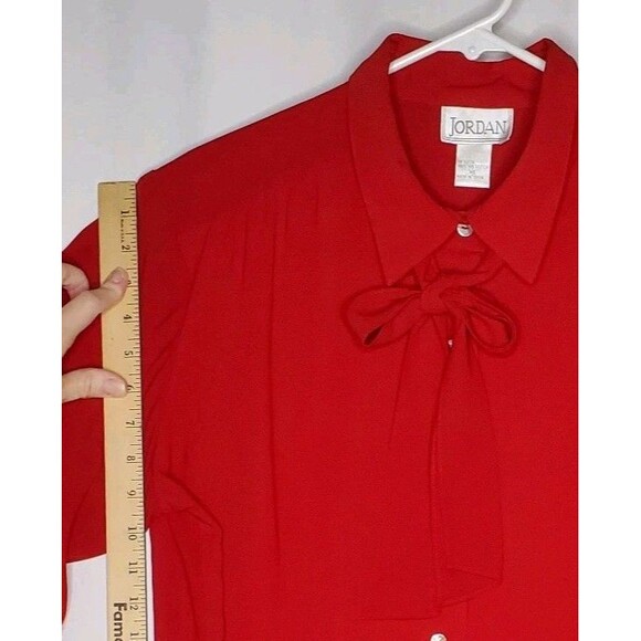 Jordan Bow Tie Neck Button Collar Top Women XL Red Chiffon Old Money Feminine - Picture 7 of 9